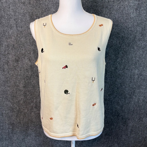 Christopher & Banks Tops - Christopher & Banks Football Sweater Vest Womens Ivory Embroidered Sports Cotton